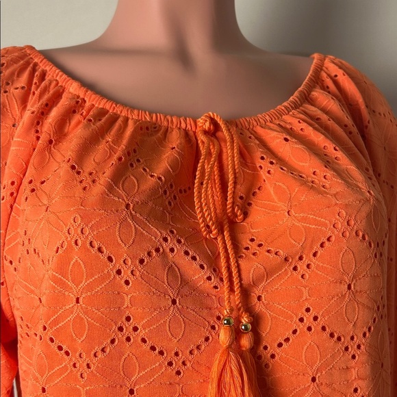 Rafaella Womens Embroidered Floral Eyelet Tunic Blouse Orange Lined Sz M - Picture 4 of 14